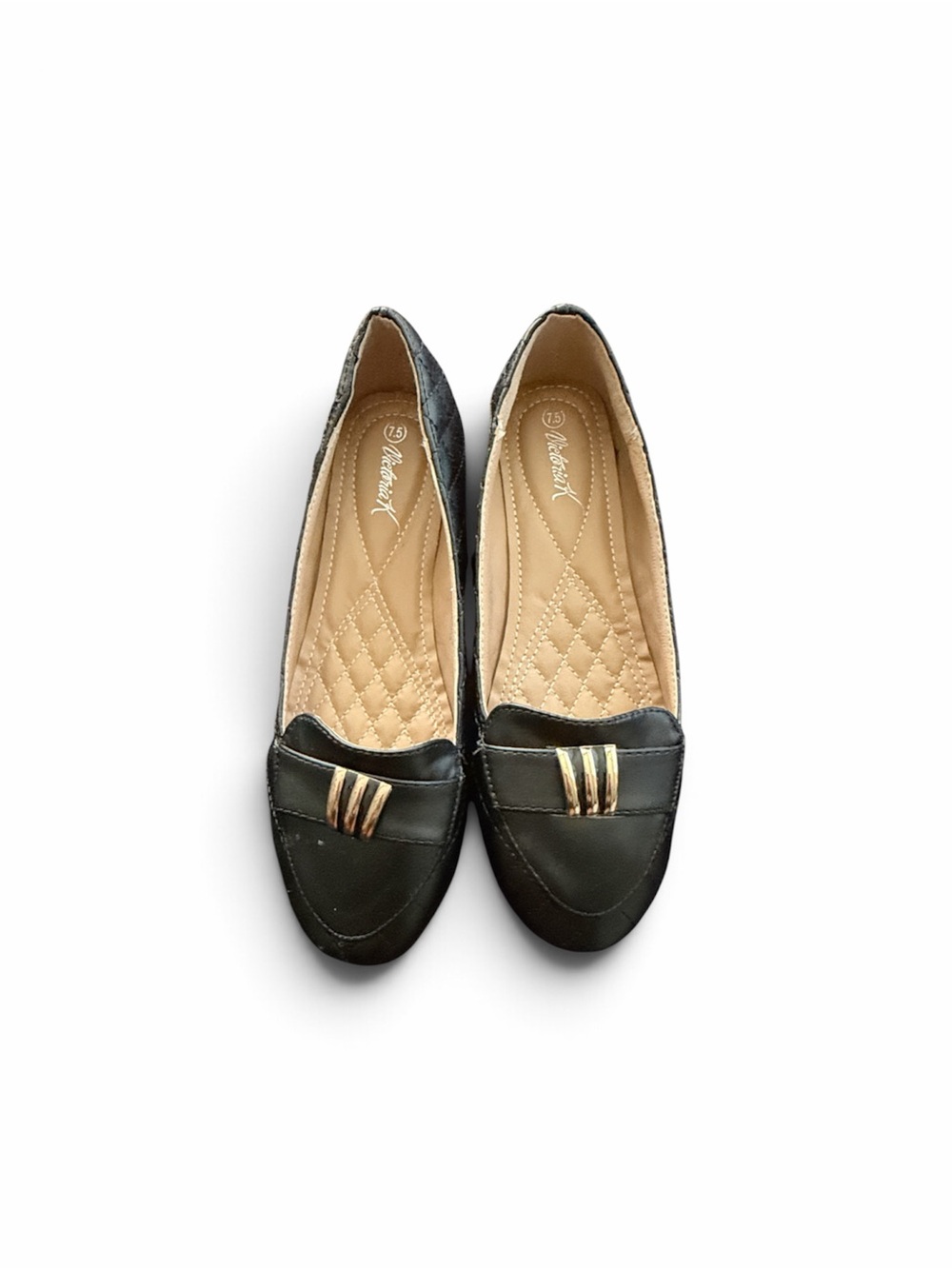Classic Black Women's Slip-On Loafers with Gold Accent